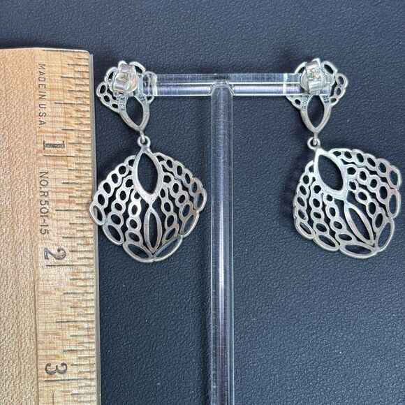 BIDER Mexico 925 Sterling Silver Openwork Dangle Clip On Earrings Vintage - Picture 5 of 7